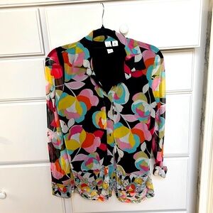 Joie Mesh Semi Sheer Floral Button Front Shirt Size Medium Funky Artsy Retro